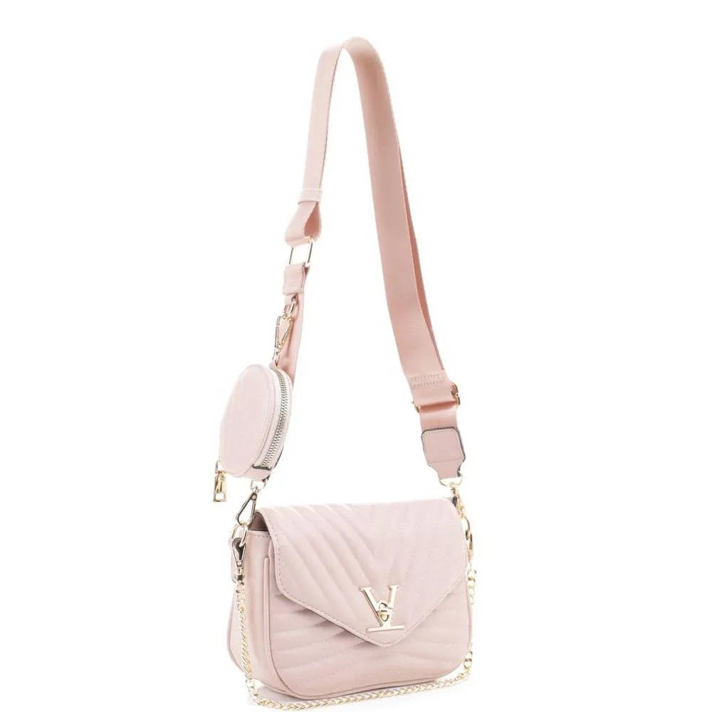 2IN1 V LINE CROSSBODY BAG WITH COIN PURSE SET: BK / ONE SIZE, Handbags, Cross Body Bags, Clayton's Online Store LLC