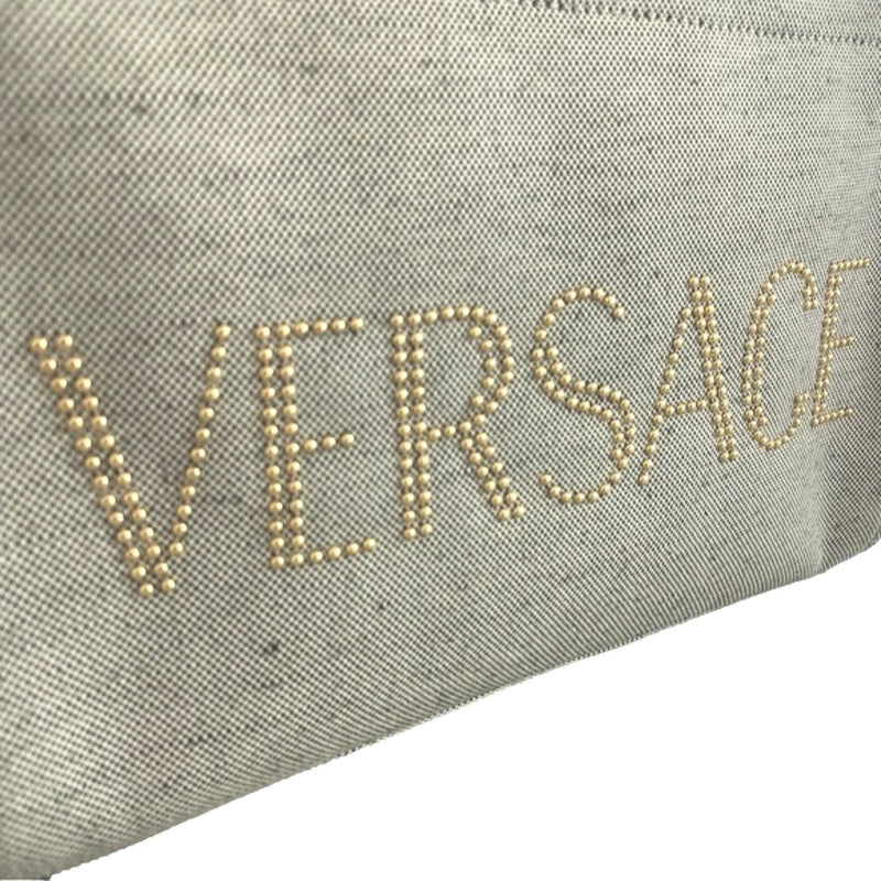 Versace Ecru Canvas Studded Logo Mini Totebag