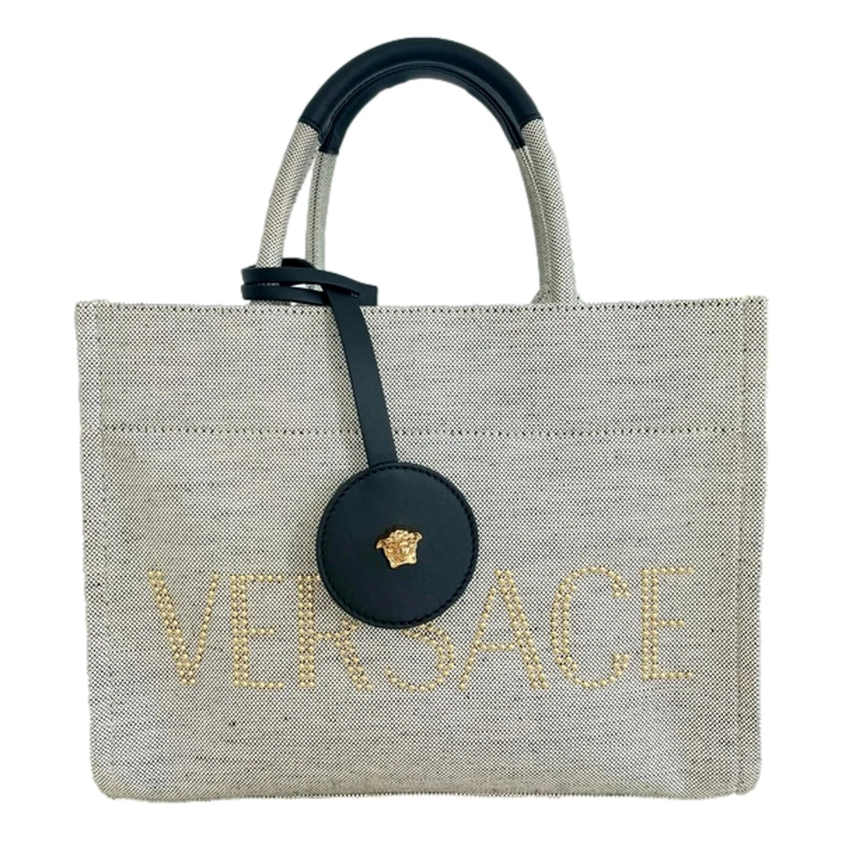 Versace Ecru Canvas Studded Logo Totebag