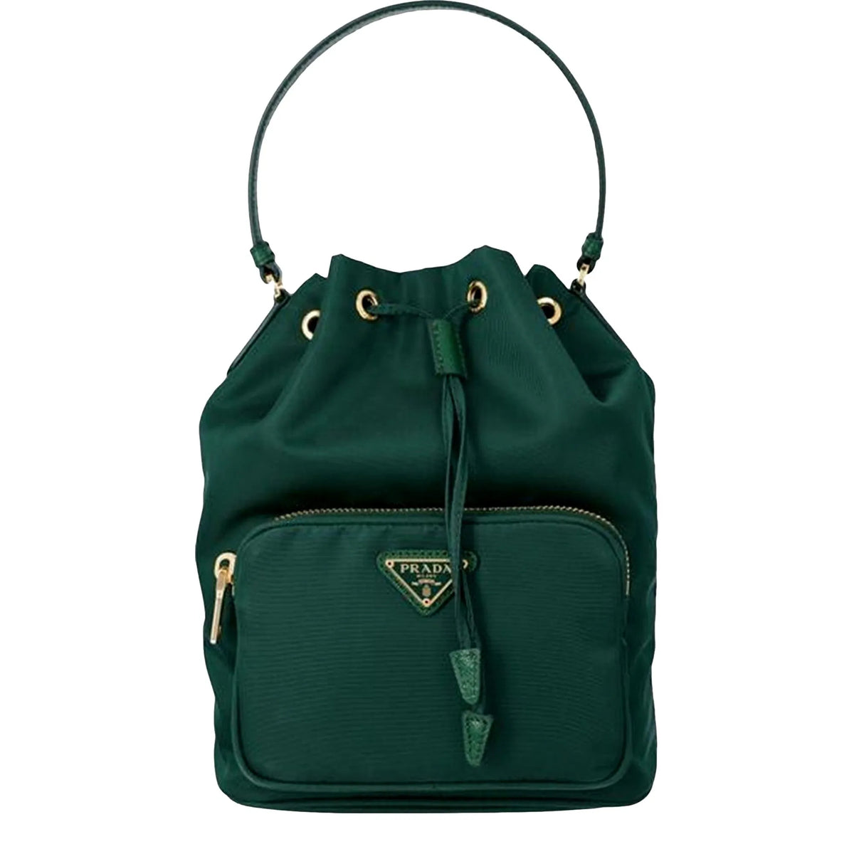 Dark Green Nylon Prada Duet Bucket Bag