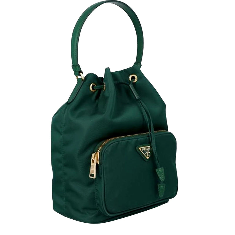 Dark Green Nylon Prada Duet Bucket Bag