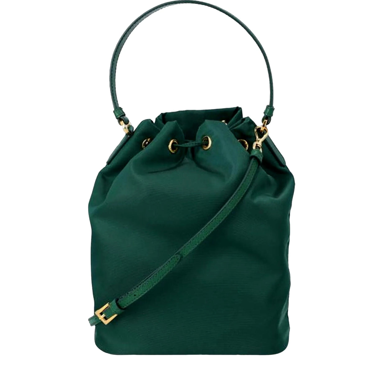 Dark Green Nylon Prada Duet Bucket Bag