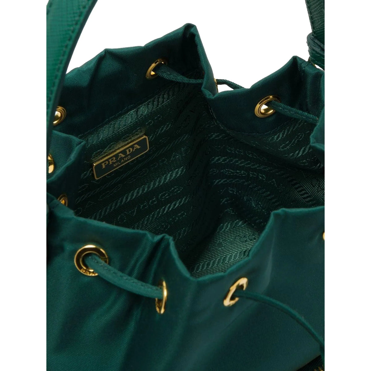 Dark Green Nylon Prada Duet Bucket Bag