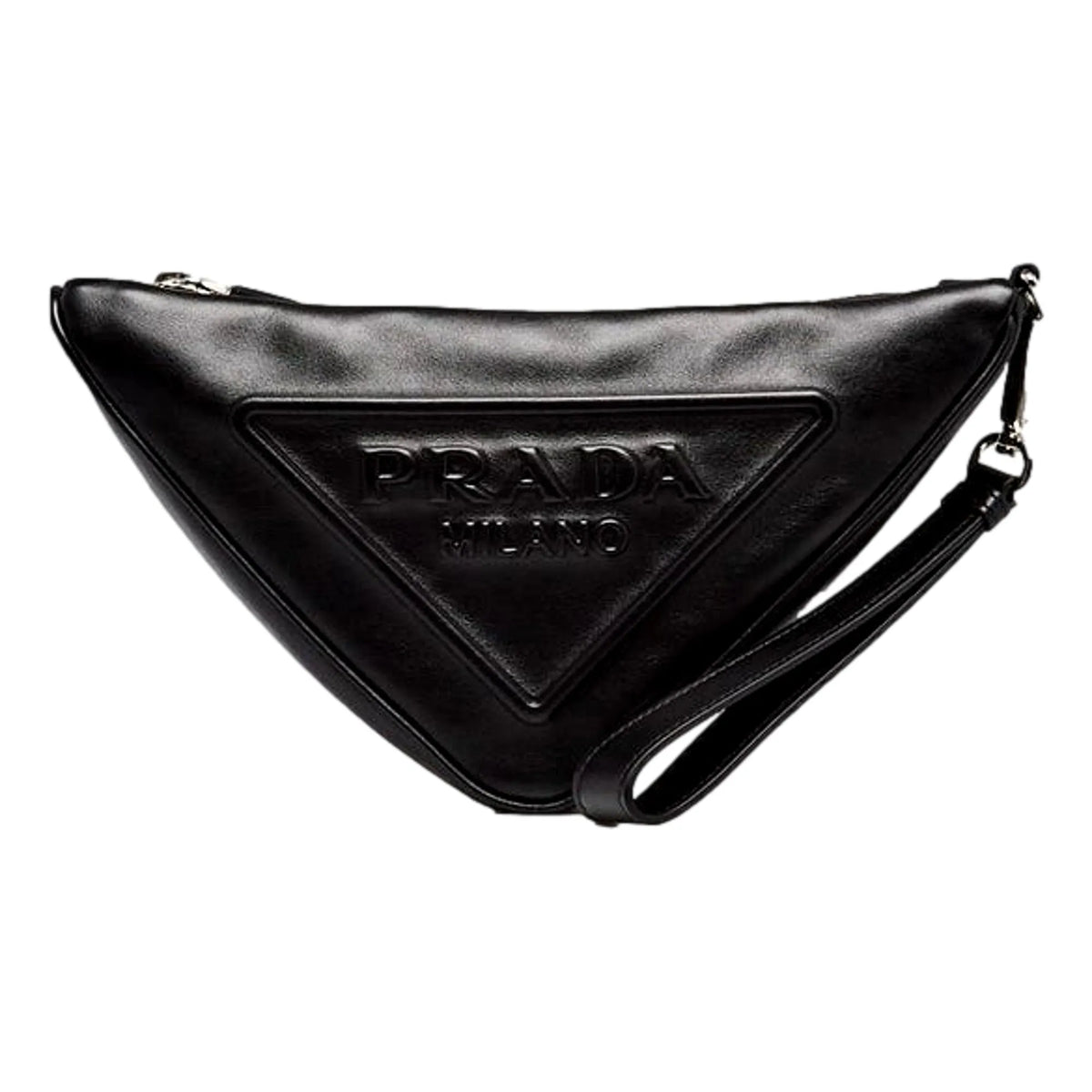 Prada Grace Triangle Leather Pouch Clutch Bag with Embossed Logo