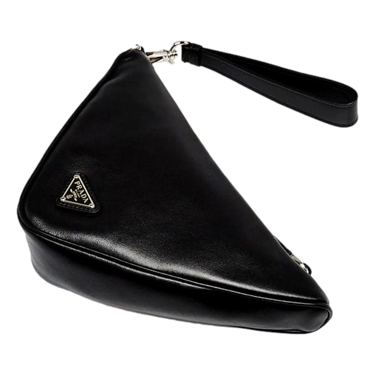 Prada Grace Triangle Leather Pouch Clutch Bag with Embossed Logo