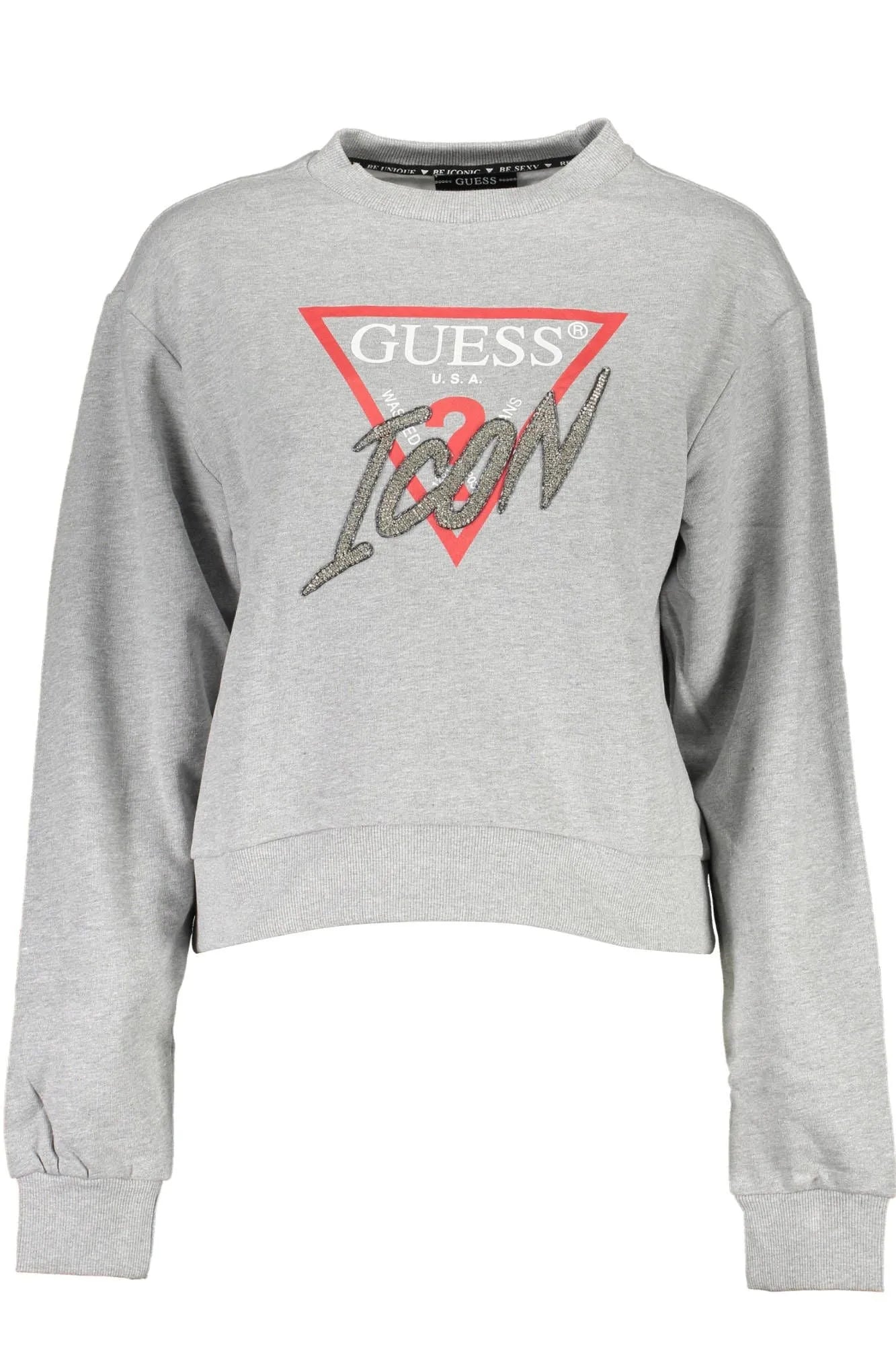 Guess Jeans Elegant Gray Rhinestone Embellished Sweatshirt