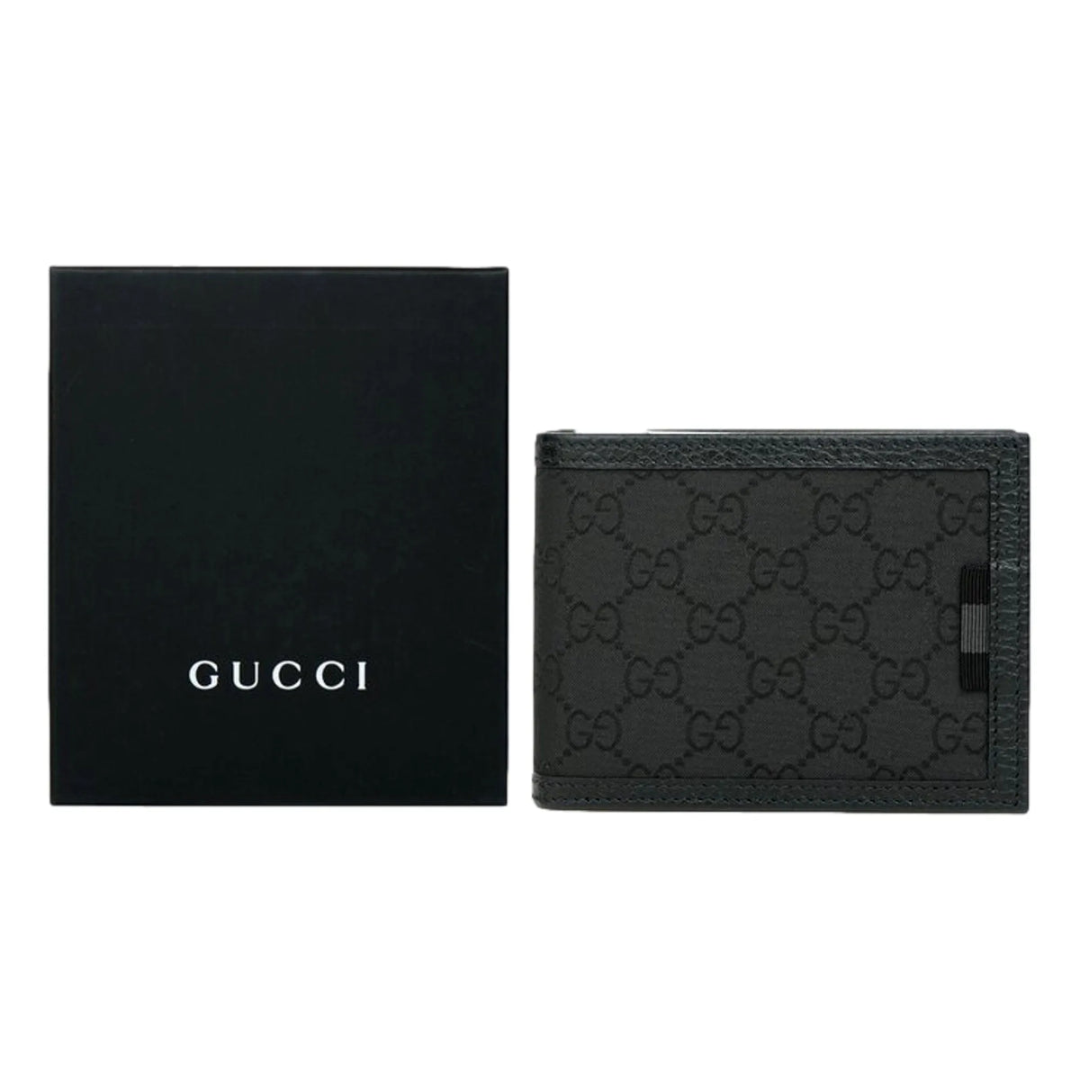 Gucci Men's Black Nylon GG Web Tab Trifold Passcase ID Wallet 217044