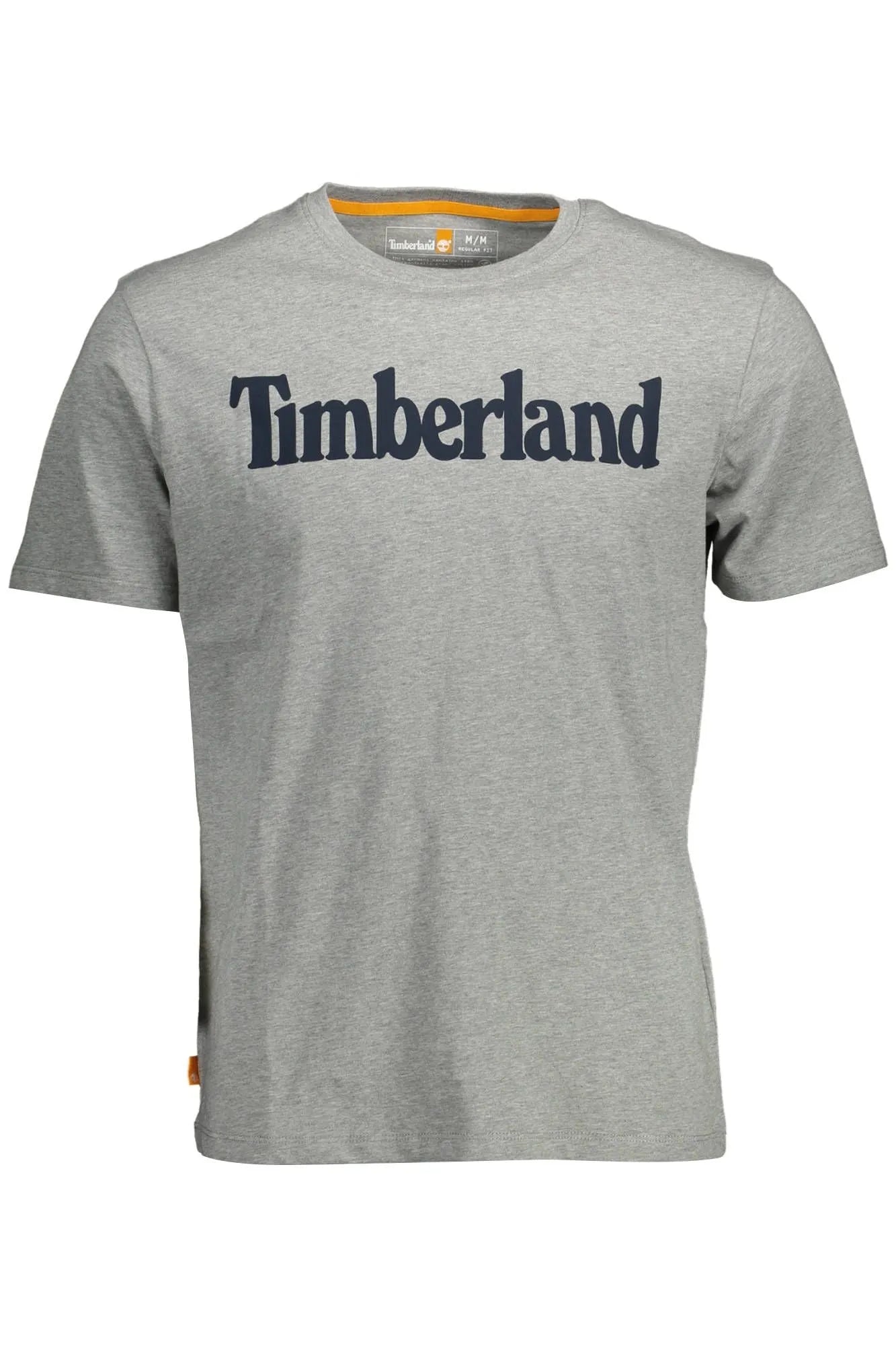 Timberland Eco-Conscious Gray Cotton Tee with Logo Print