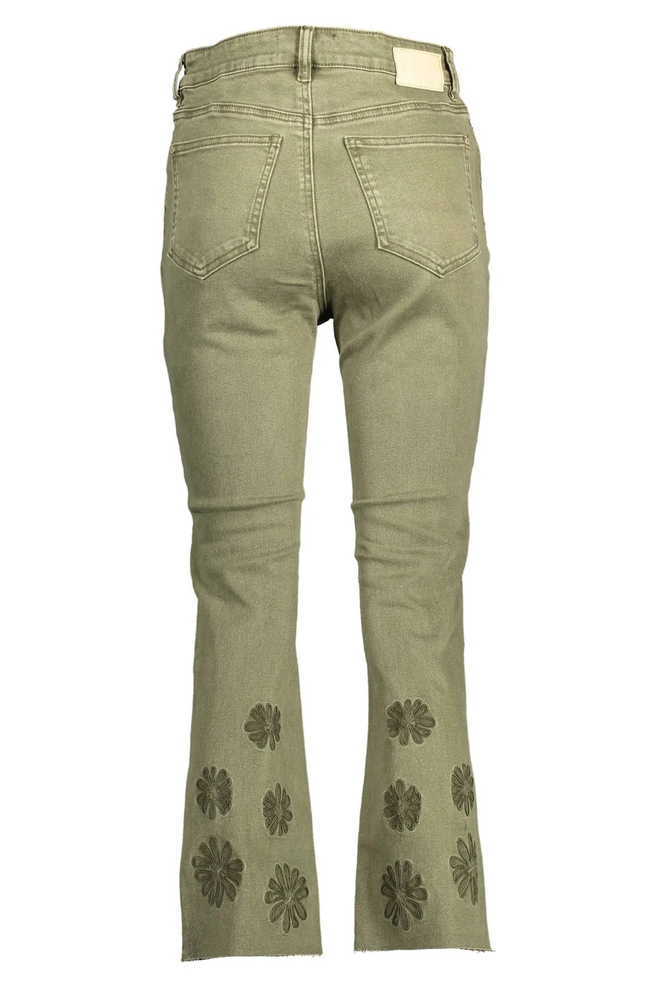 Desigual Embroidered Contrast Stitch Green Jeans