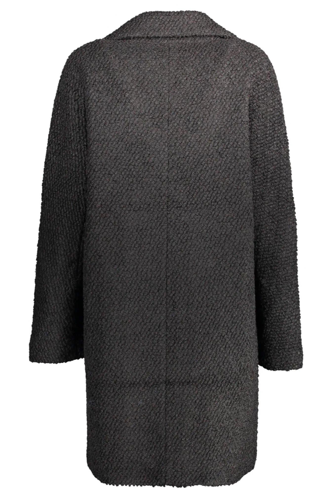 Desigual Chic Wool-Blend Black Coat with Signature Accents