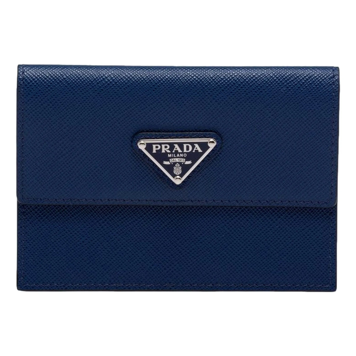 Prada Triangle Logo Card Holder Saffiano Wallet Bluette Blue