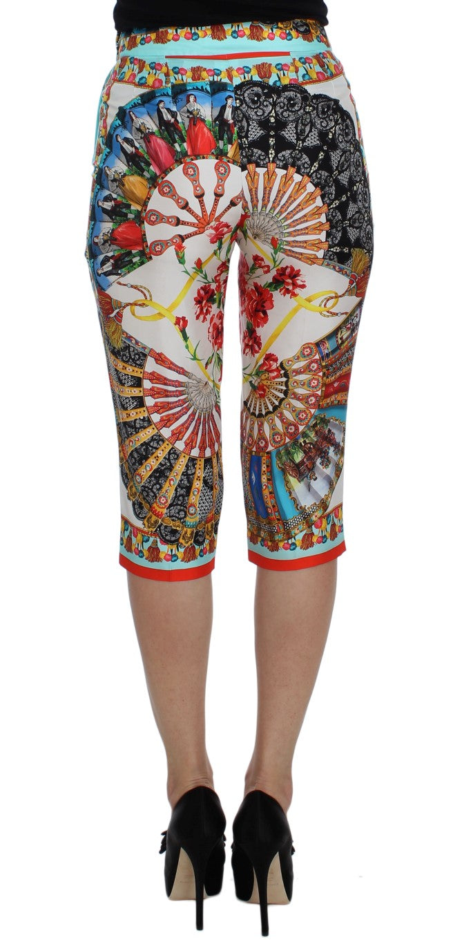 Dolce & Gabbana Multicolor Majolica Silk Capri Pants