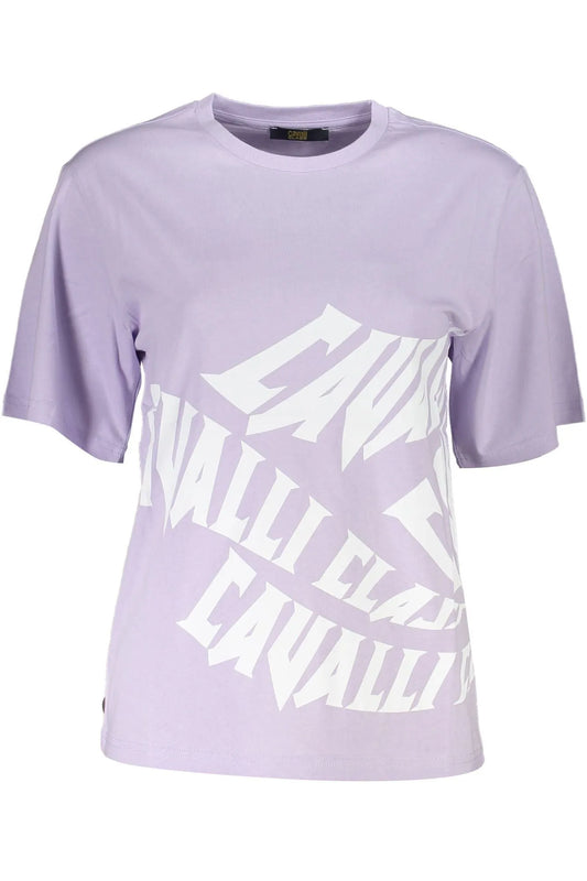 Cavalli Class Elegant Purple Print Tee with Chic Logo