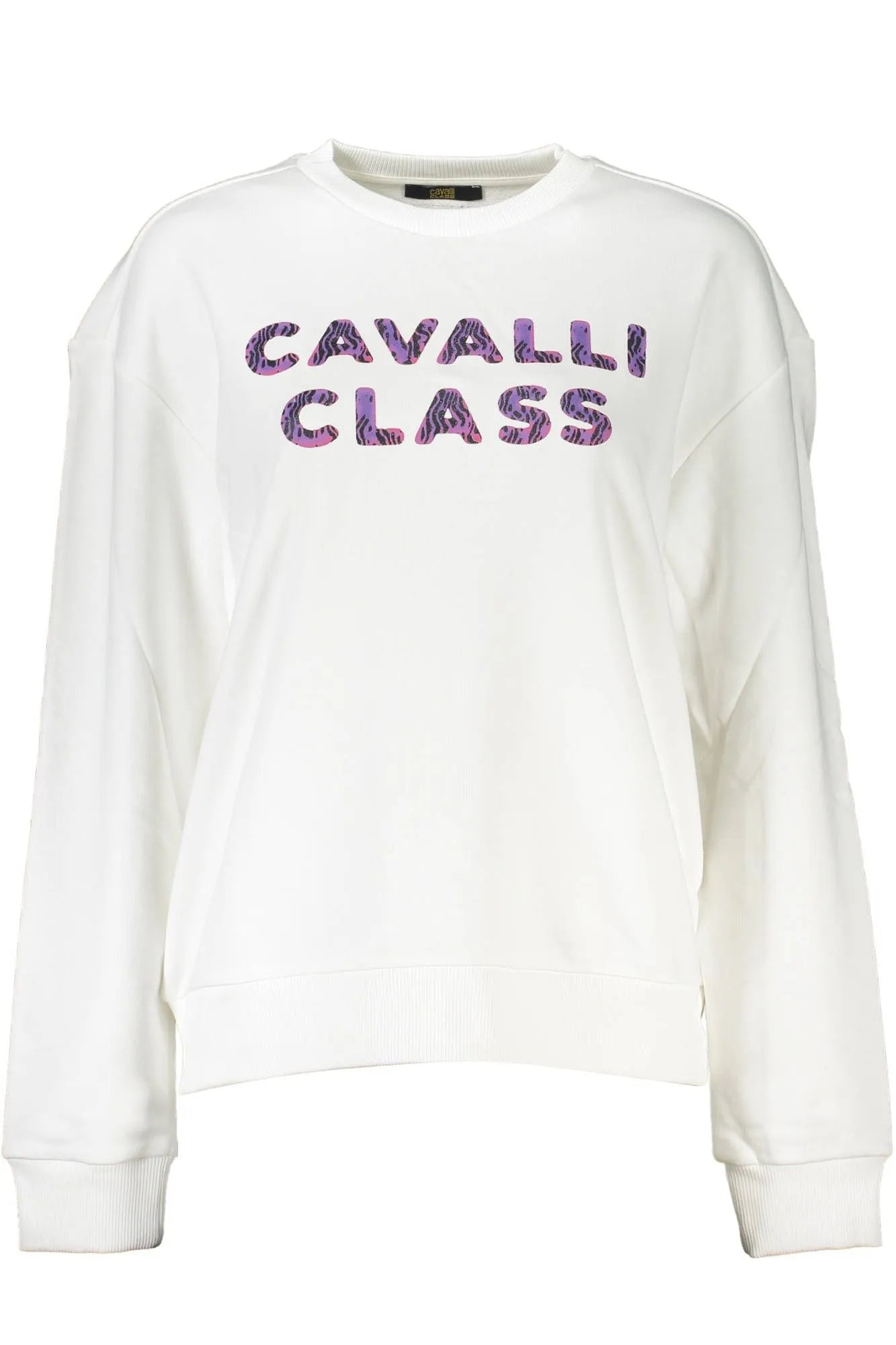 Cavalli Class Chic White Printed Sweater with Cozy Brushed Interior