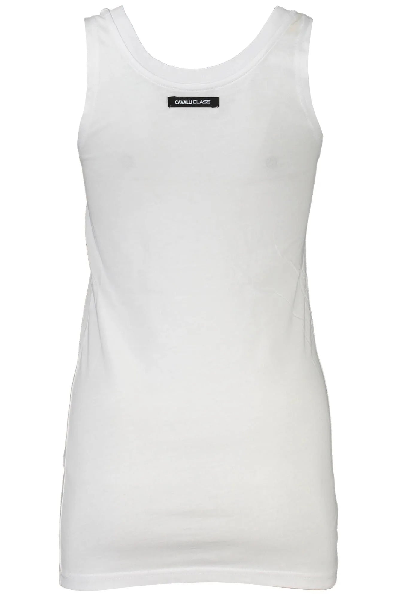 Cavalli Class Chic White Cotton Tank Top with Iconic Print