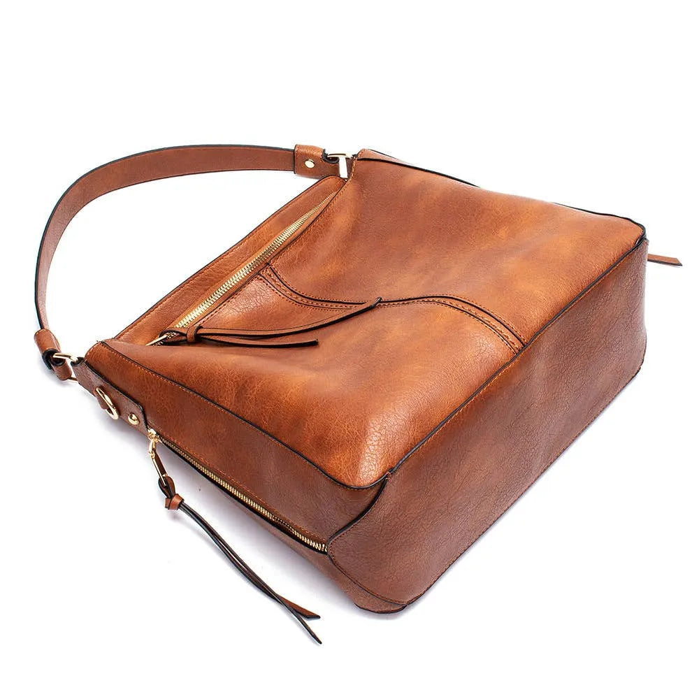 Little Trendy - Women's shoulder bag large capacity Soft leather handbag: Brown / With coin purse, Handbags, Tote Bags