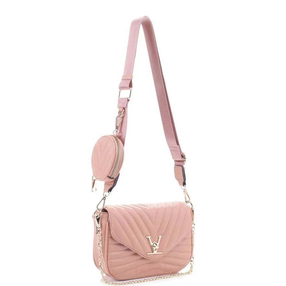 2IN1 V LINE CROSSBODY BAG WITH COIN PURSE SET: BK / ONE SIZE, Handbags, Cross Body Bags, Clayton's Online Store LLC