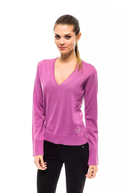 Montana Blu Chic Pink V-Neck Embellished Logo Sweater