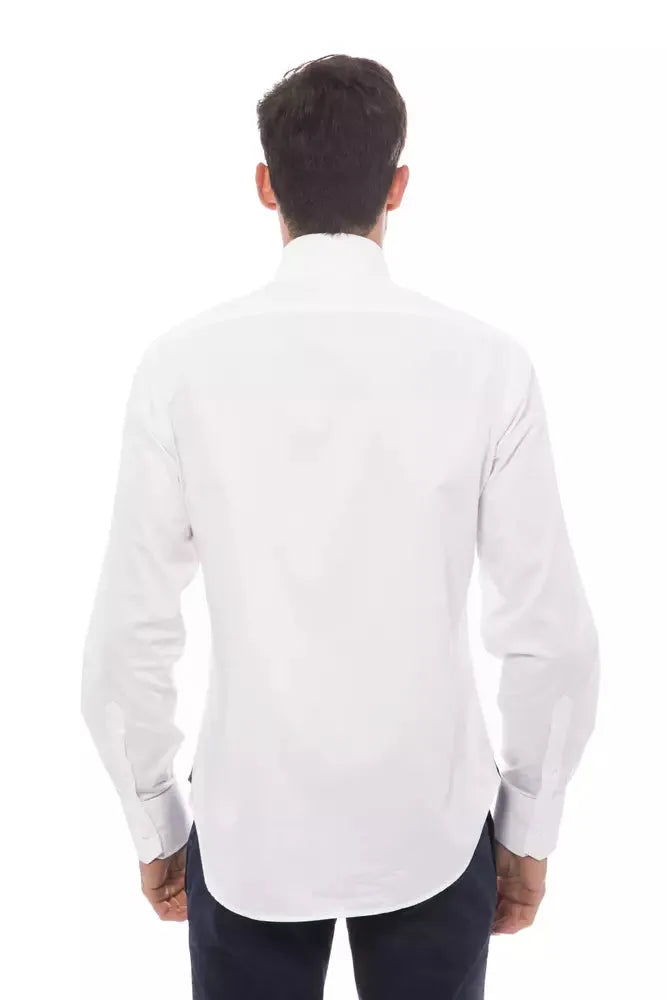 Billionaire Italian Couture Elegant Monogrammed White Cotton Shirt