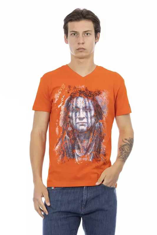 Trussardi Action Elegant V-Neck Tee with Vibrant Front Print