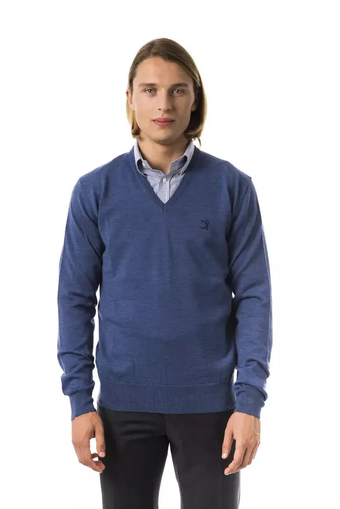 Uominitaliani Embroidered V-Neck Merino Wool Sweater