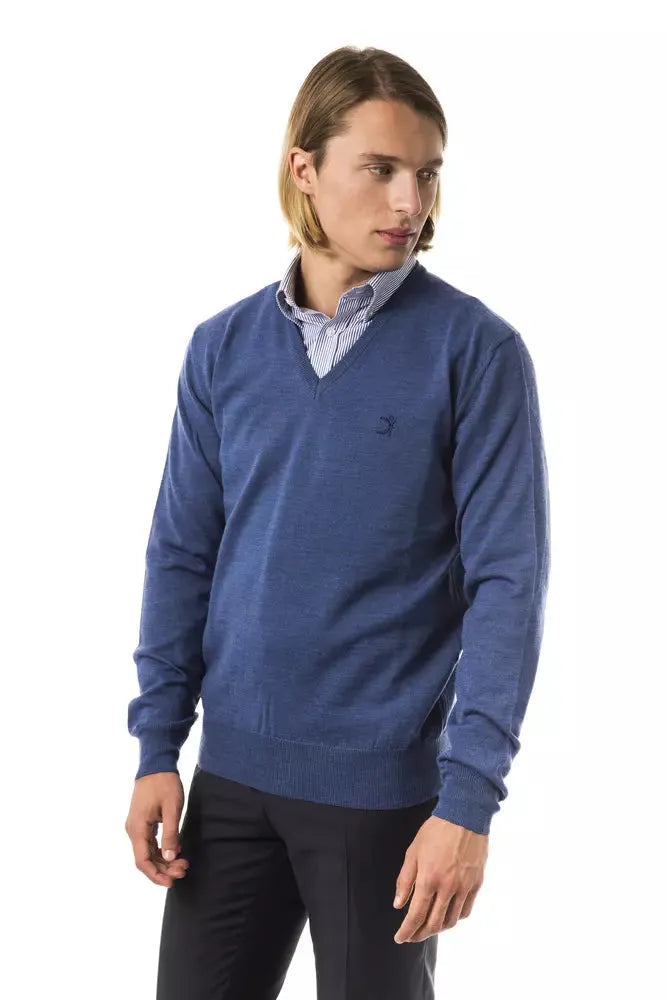 Uominitaliani Embroidered V-Neck Merino Wool Sweater