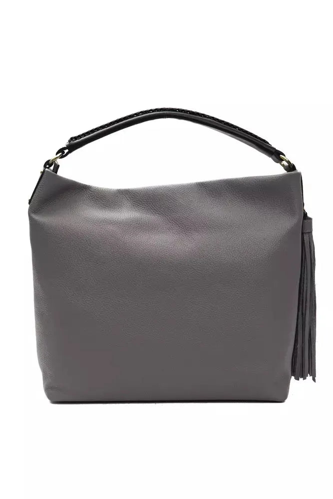 Pompei Donatella Chic Gray Leather Shoulder Bag