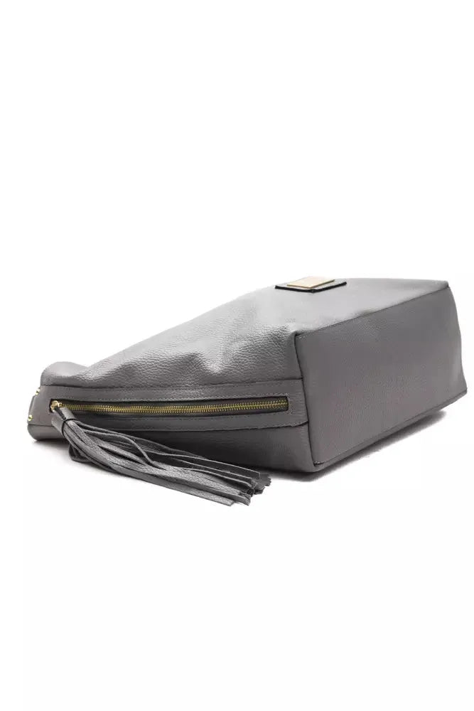 Pompei Donatella Chic Gray Leather Shoulder Bag