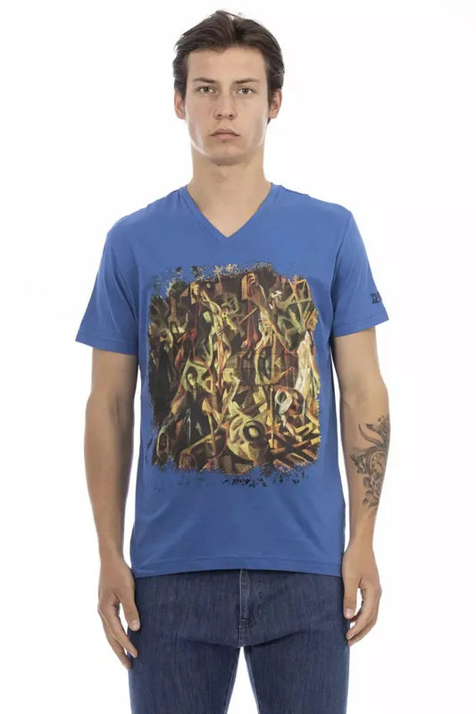 Trussardi Action Elegant V-Neck Tee with Chic Front Print