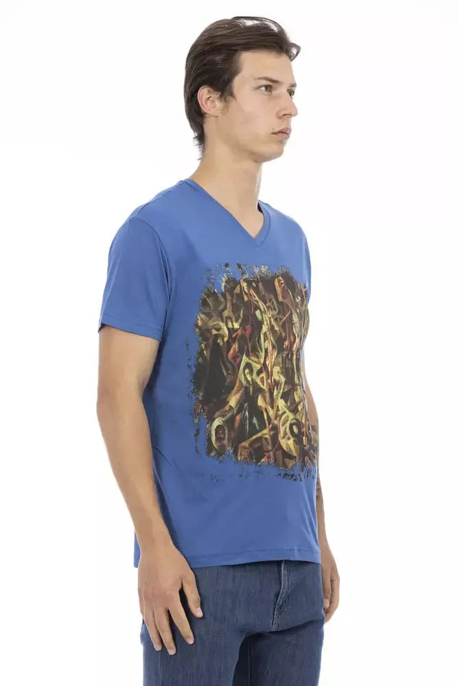 Trussardi Action Elegant V-Neck Tee with Chic Front Print