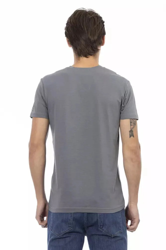 Trussardi Action Gray Cotton Men V-Neck T-Shirt