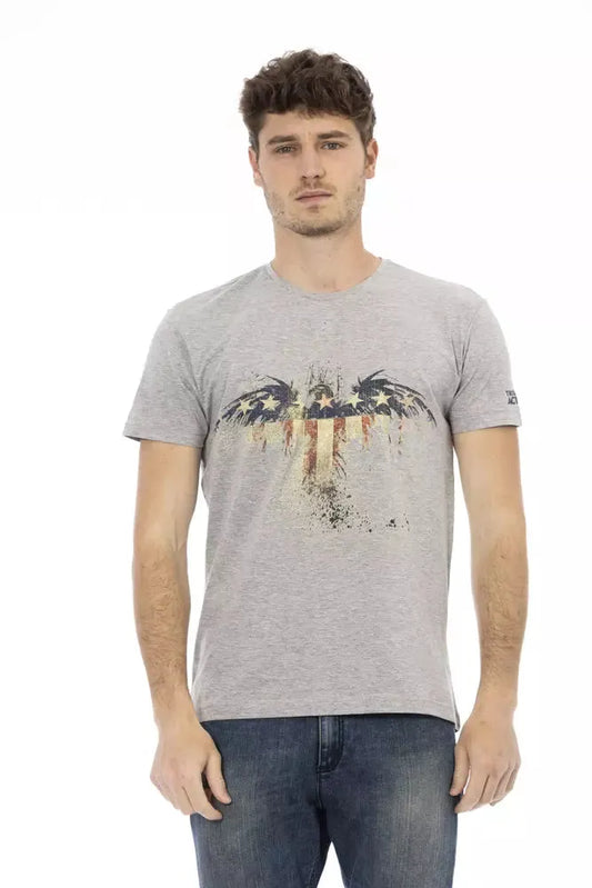 Trussardi Action Elevated Casual Gray Tee with Unique Front Print