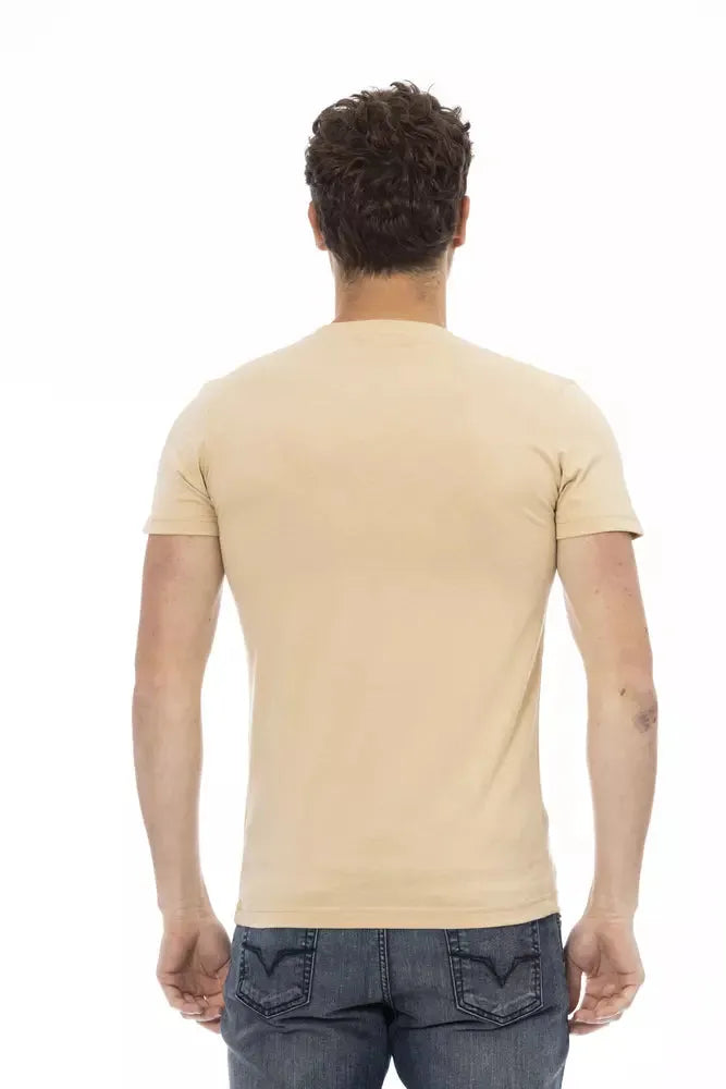 Trussardi Action Elevated Beige Short Sleeve T-Shirt with Chic Front Print