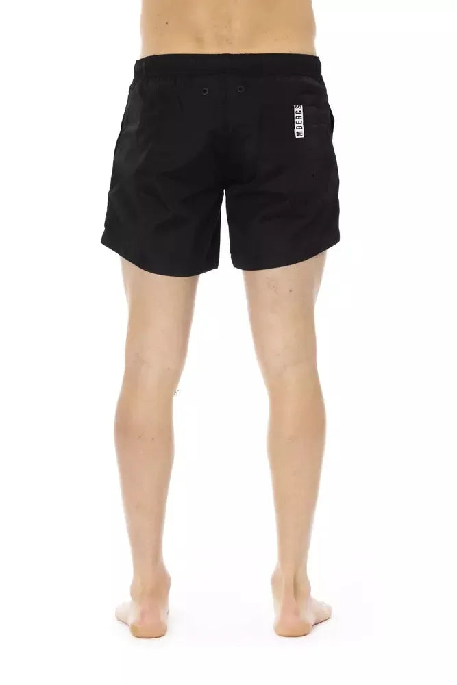 Bikkembergs Sleek Black Swim Shorts with Sporty Tape Detail