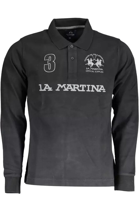 La Martina Elegant Long Sleeve Black Polo Shirt