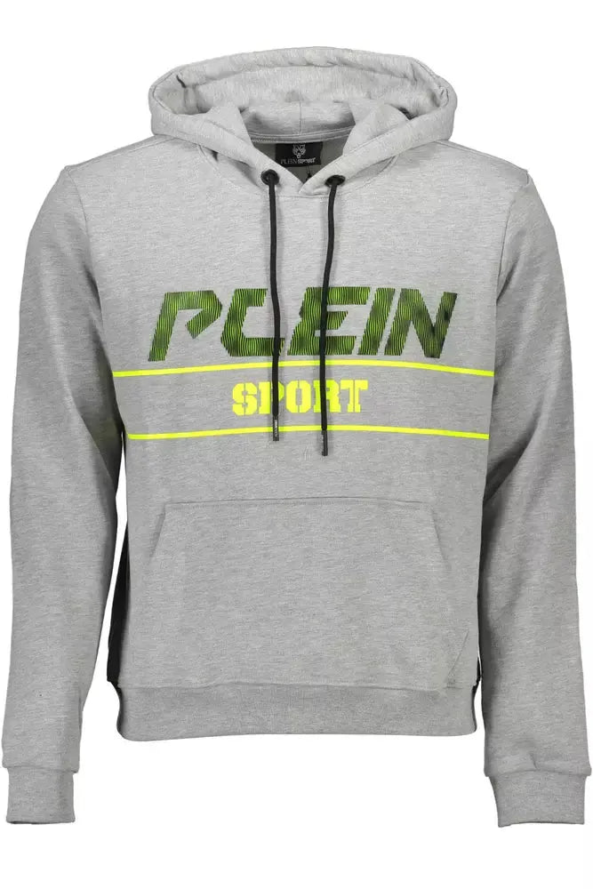 Plein Sport Sleek Gray Long-Sleeved Hooded Sweatshirt