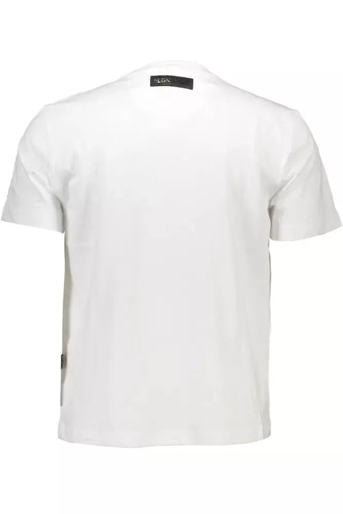 Plein Sport Sleek White Cotton Crew Neck Tee with Contrasting Details