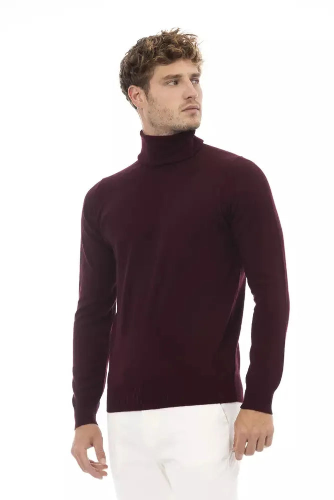 Alpha Studio Burgundy Wool Men Sweater