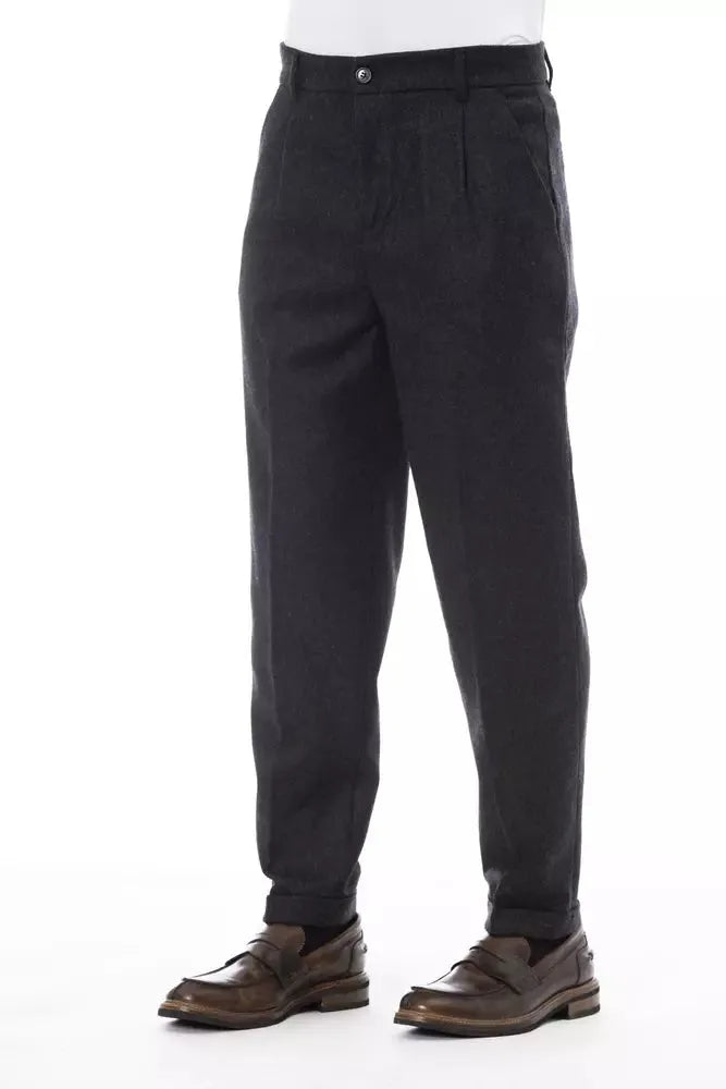 Alpha Studio Gray Wool Men Pant