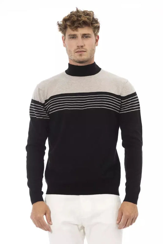 Alpha Studio Elegant Mock Neck Ribbed Sweater