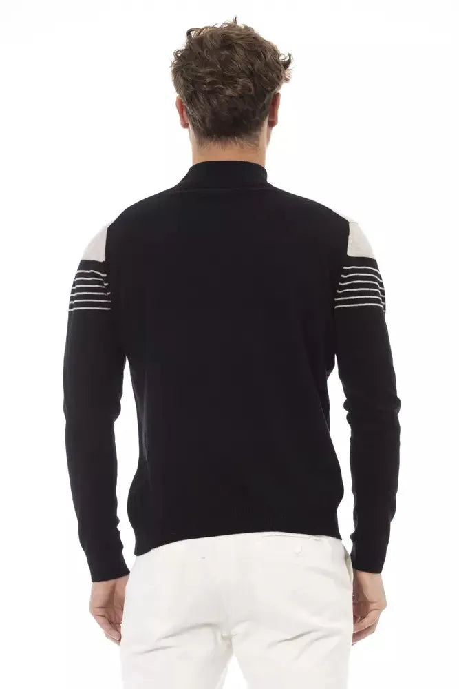 Alpha Studio Black Wool Men Sweater