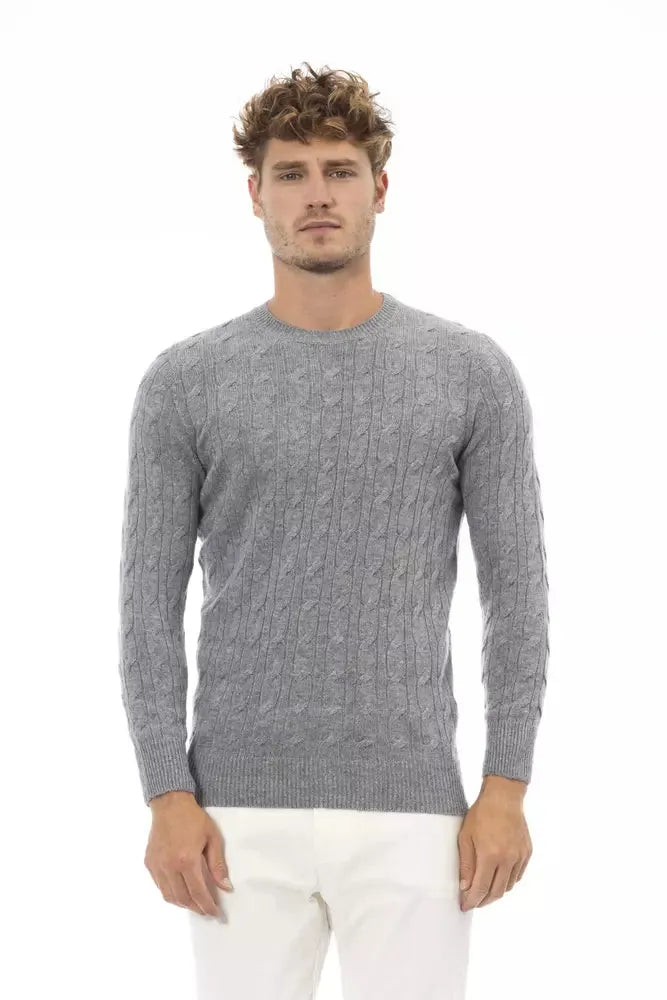 Alpha Studio Exquisite Gray Crewneck Sweater