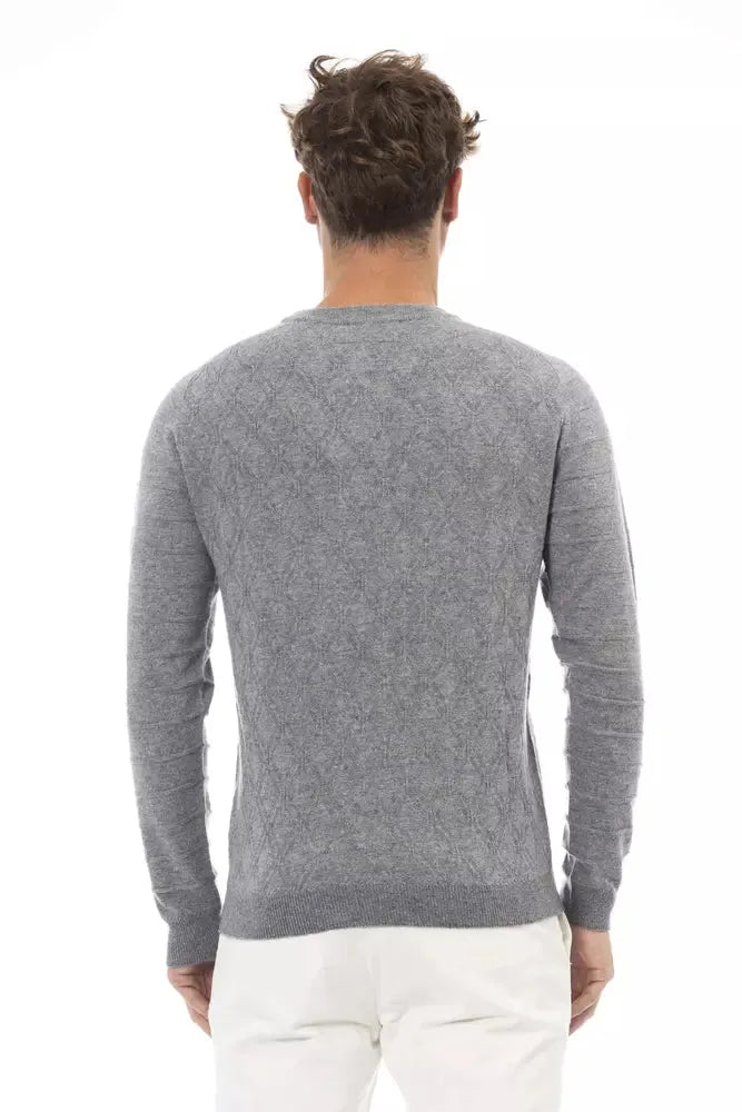 Alpha Studio Gray Wool Men Sweater