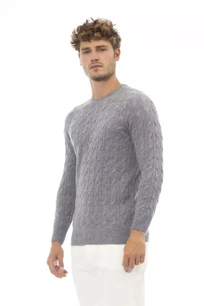 Alpha Studio Exquisite Gray Crewneck Sweater