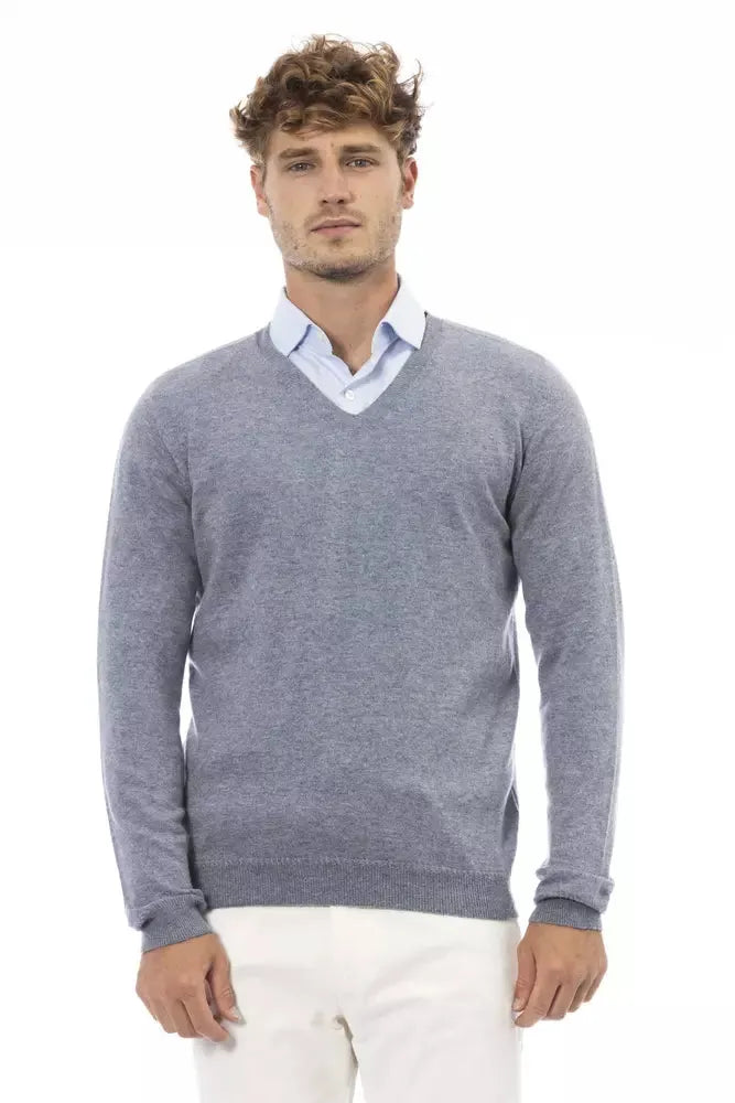 Alpha Studio Elegant V-Neck Sweater in Light Blue