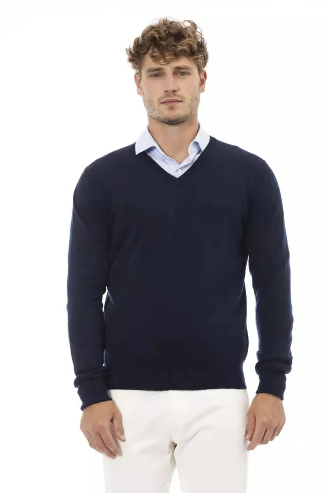 Alpha Studio Elegant V-Neck Sweater in Sumptuous Blue