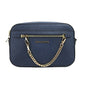 Michael Kors Jet Set Large East West Navy Leather Zip Chain Crossbody Bag Purse