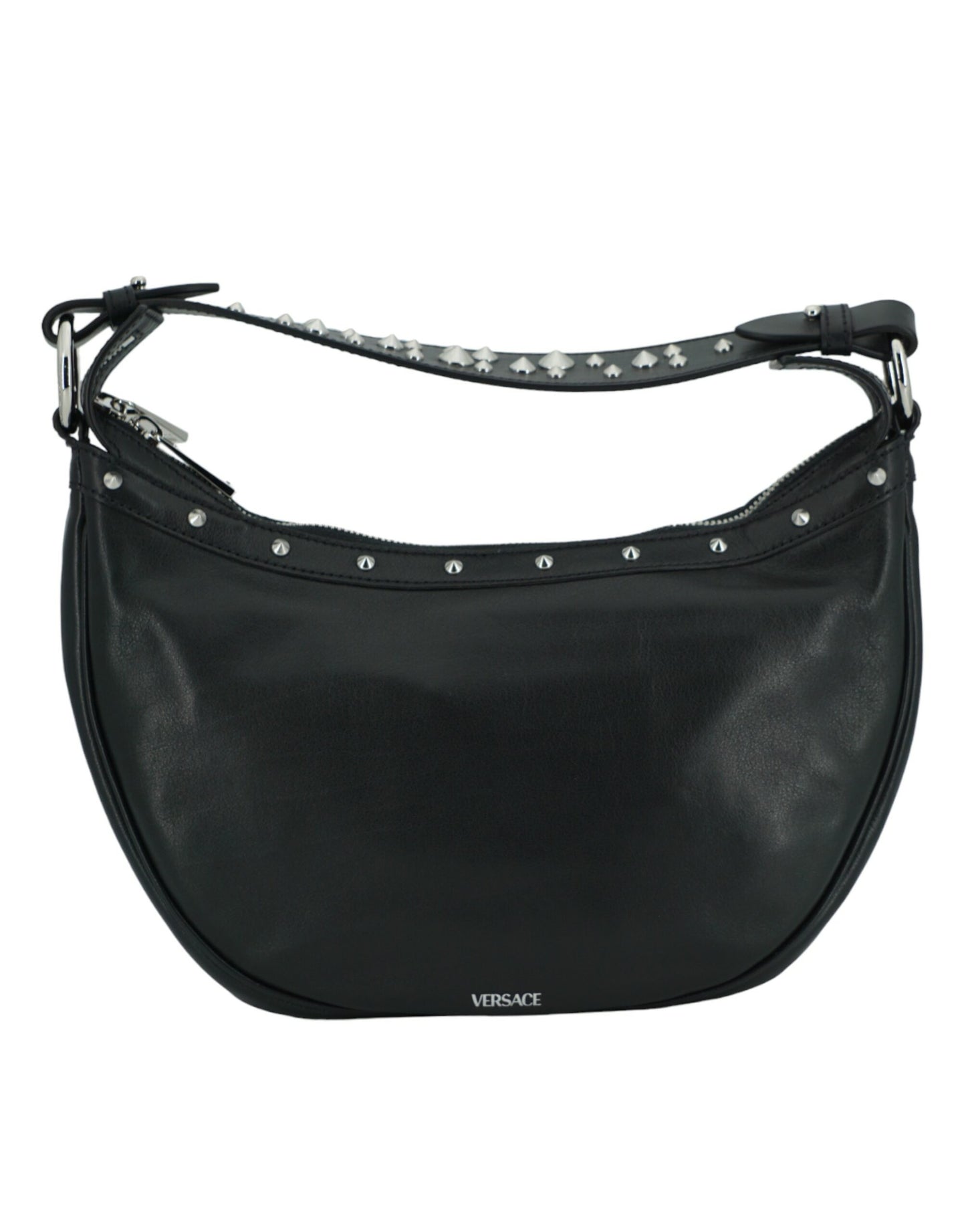 Versace Elegant Black Leather Hobo Shoulder Bag