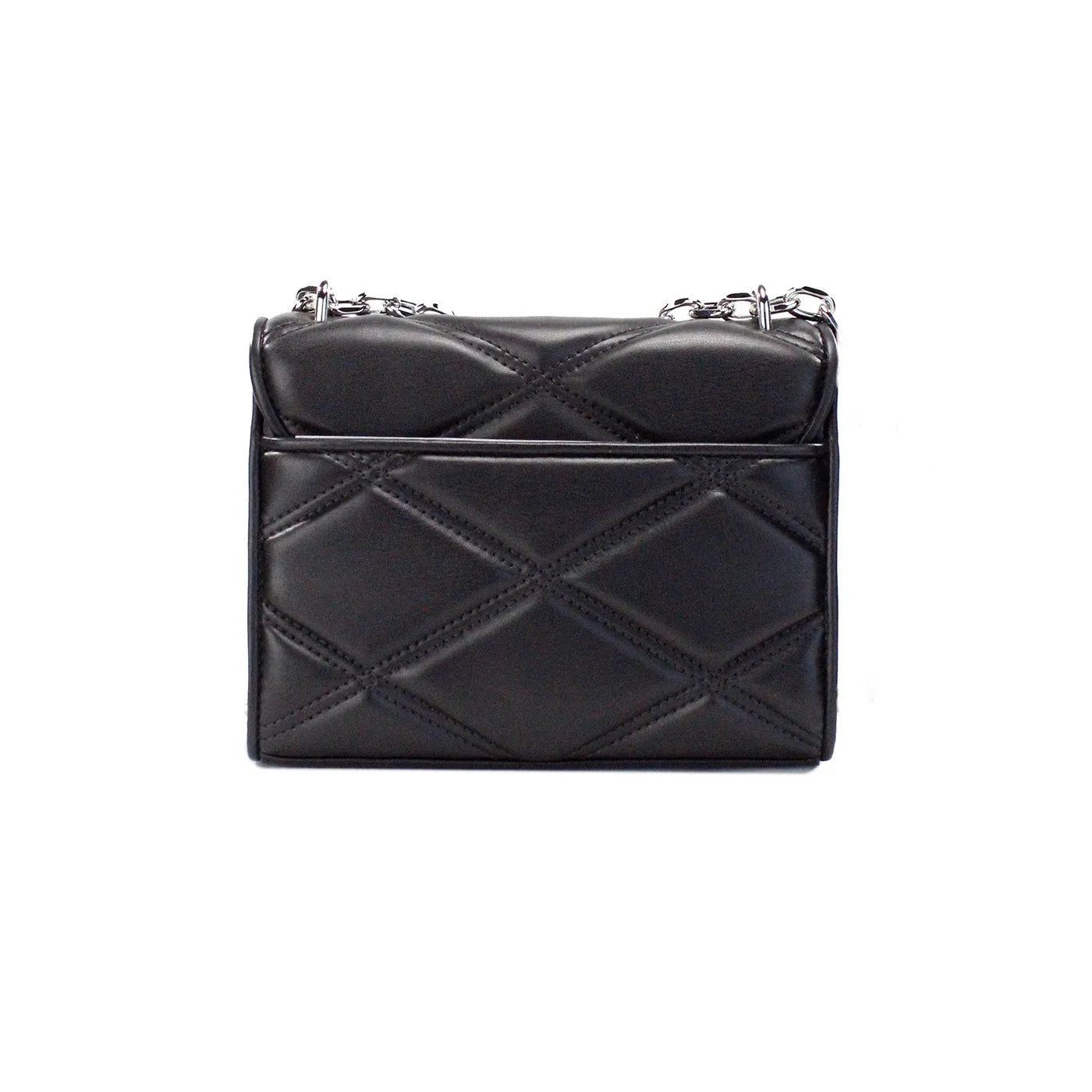 Michael Kors Serena Medium Black Diamond Quilted Faux Leather Flap Shoulder Bag