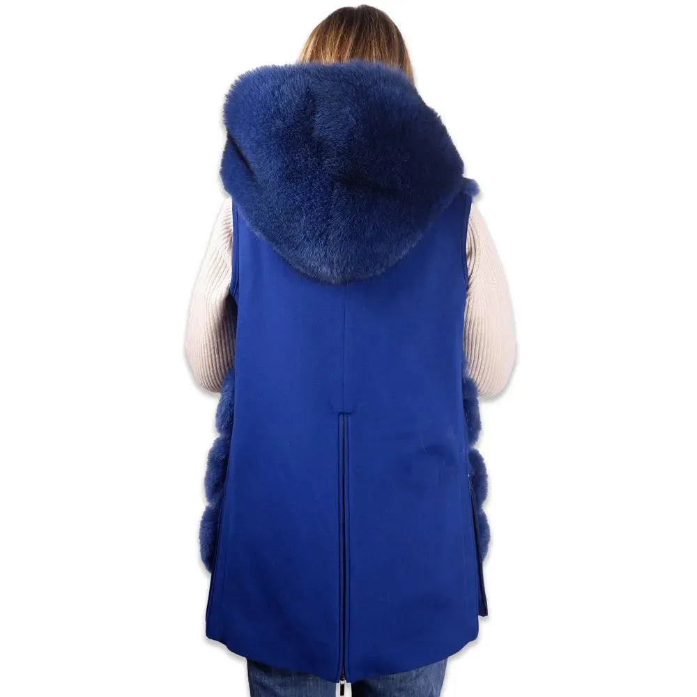 Made in Italy Elegant Sleeveless Wool Coat with Fox Fur Trim